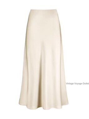 Satin High Waisted Maxi Skirt A Line Silk Long Skirt